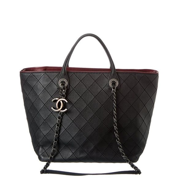 Chanel Black Quilted Calfskin Leather Large Cc Charm Chain Shopping Tote